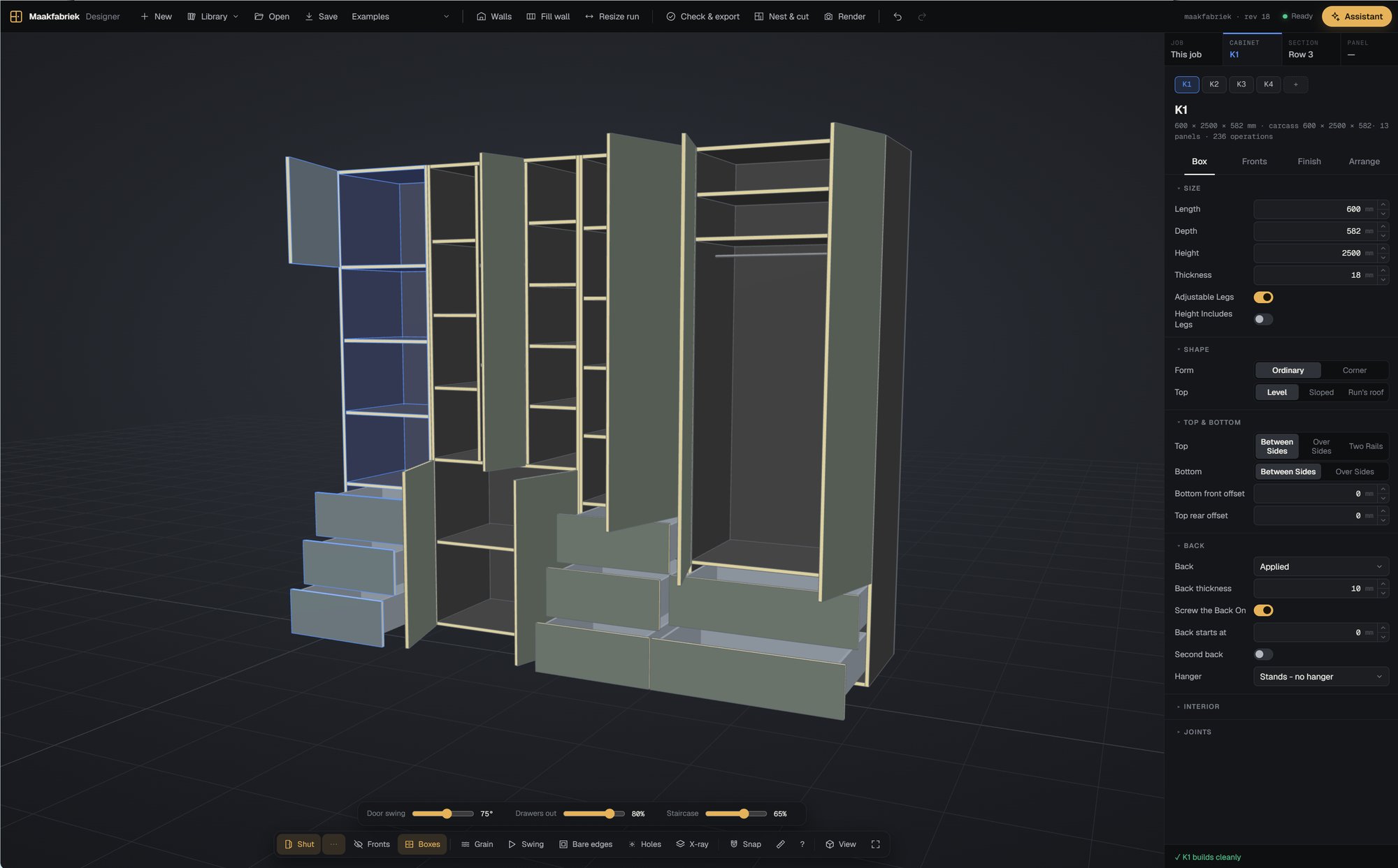 De Cutready-ontwerper met een kastenwand in 3D